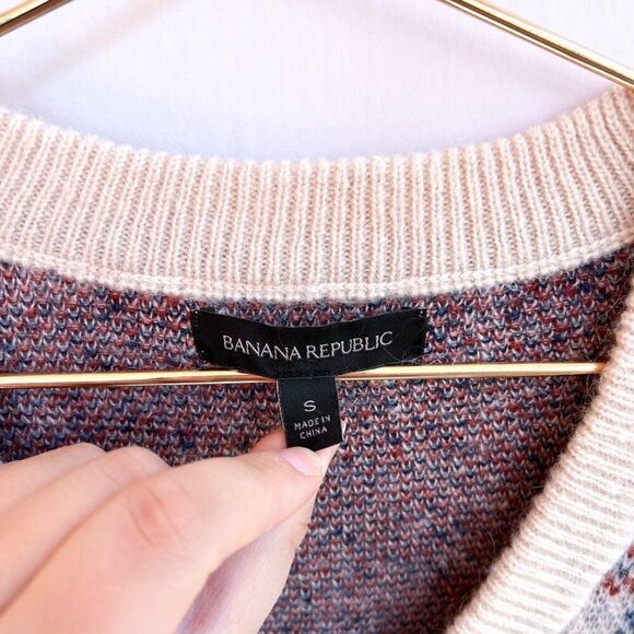 Banana Republic Orange Blue Plaid V Neck Wool Mohair Sweater Small - Picture 9 of 9